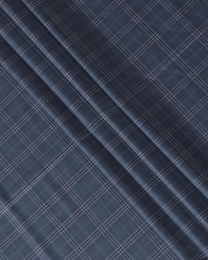 Denim blue Premium pure Italian Super 130's all wool suiting fabric with blue and grey checks design-D14803 Regal Fabrics