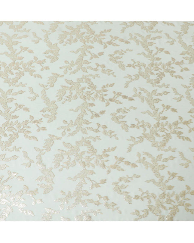 قماش الشيفون الحريري الخالص الفاخر باللون الأخضر النعناعي مع اللوريكس المعدني الذهبي بتصميم أوراق الشجر -D15447