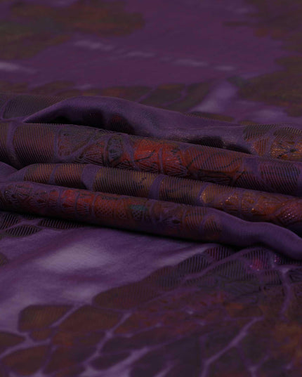 Purple premium pure silk chiffon fabric with multicolor metallic lurex in fancy design-D9079