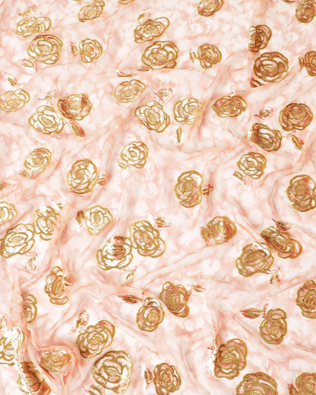 قماش شيفون حريري متعدد الألوان مطبوع رقميًا (مكمل) مع طبقة لوريكس معدنية ومخمل بتصميم زهور لديراك - D9905