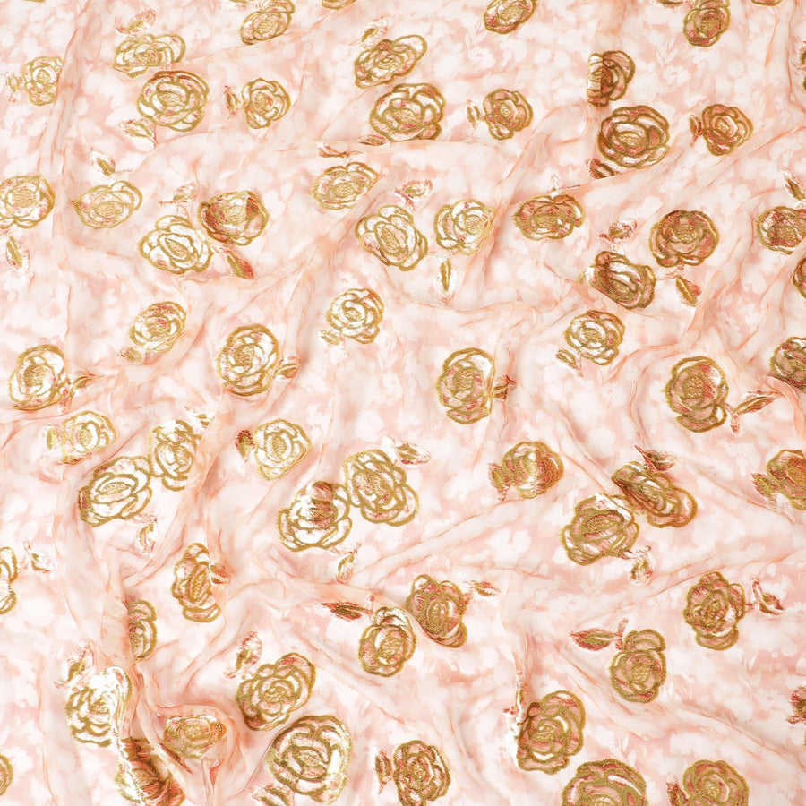 Digital Printed multi coloured Silk Chiffon fabric (makmal) with film metallic lurex and velvet in floral design for Dirac - D9905