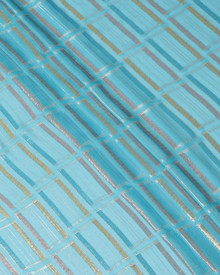Baby blue Premium pure silk chiffon fabric with multicolor metallic lurex in abstract design-D13846