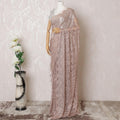 Pale brown Premium pure metallic French chantilly lace saree having stone work in floral design-D14892