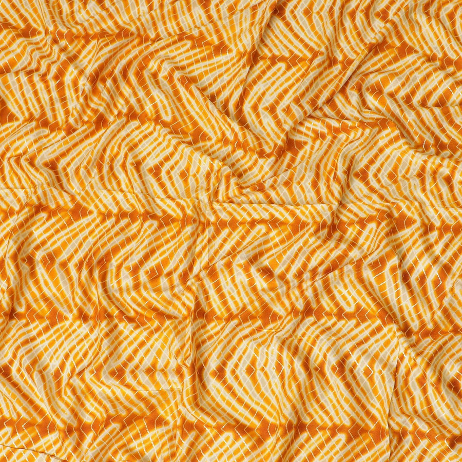 قماش فيسكوز قطني بلون الخردل والبيج مع طباعة رقائق معدنية ذهبية بتصميم تجريدي -D14190