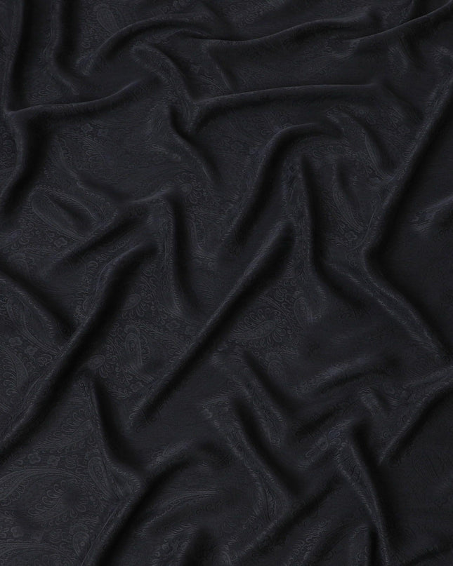 قماش كوبرو أسود قابل للتحلل بنسبة 100% مع جاكار بنفس اللون بتصميم ذاتي-D6984