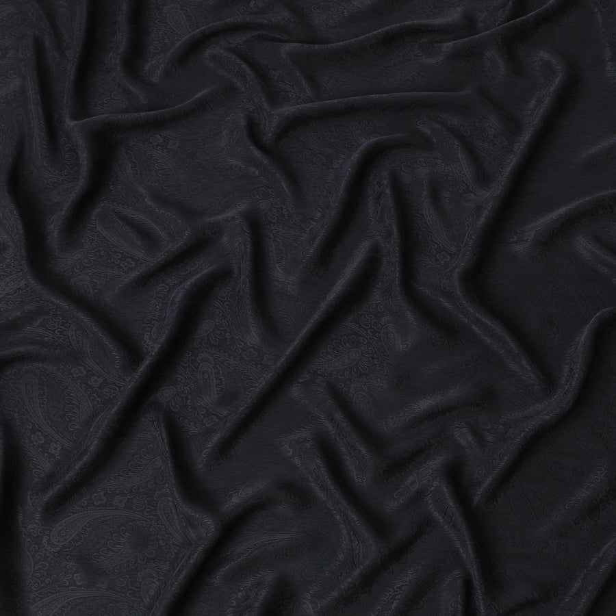 قماش كوبرو أسود قابل للتحلل بنسبة 100% مع جاكار بنفس اللون بتصميم ذاتي-D6984