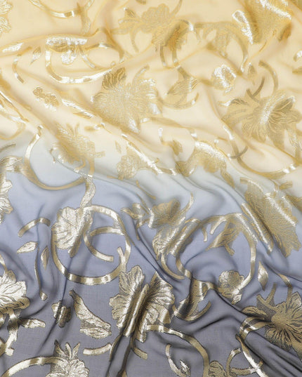 أزرق داكن داكن إلى ذهبي قماش شيفون حريري فرنسي خالص (فرنساوي) مع لوركس معدني ذهبي بتصميم متدرج -D14023