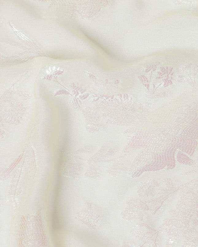 قماش شيفون من الحرير الخالص باللون الأصفر الكتاني بنفس اللون والوركس المعدني باللون الأخضر النيون بتصميم الأزهار-D13895