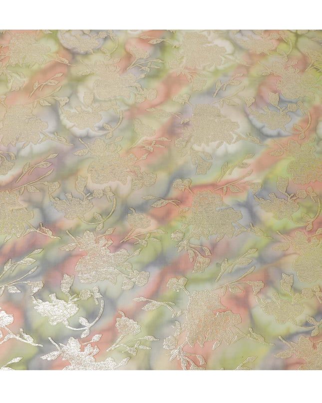 شيفون من الحرير الخالص متعدد الألوان مع لوريكس معدني ذهبي بتصميم الأزهار-D11378