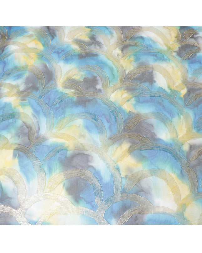 قماش شيفون من الحرير الخالص متعدد الألوان مع لوريكس معدني ذهبي بتصميم تجريدي-D9697