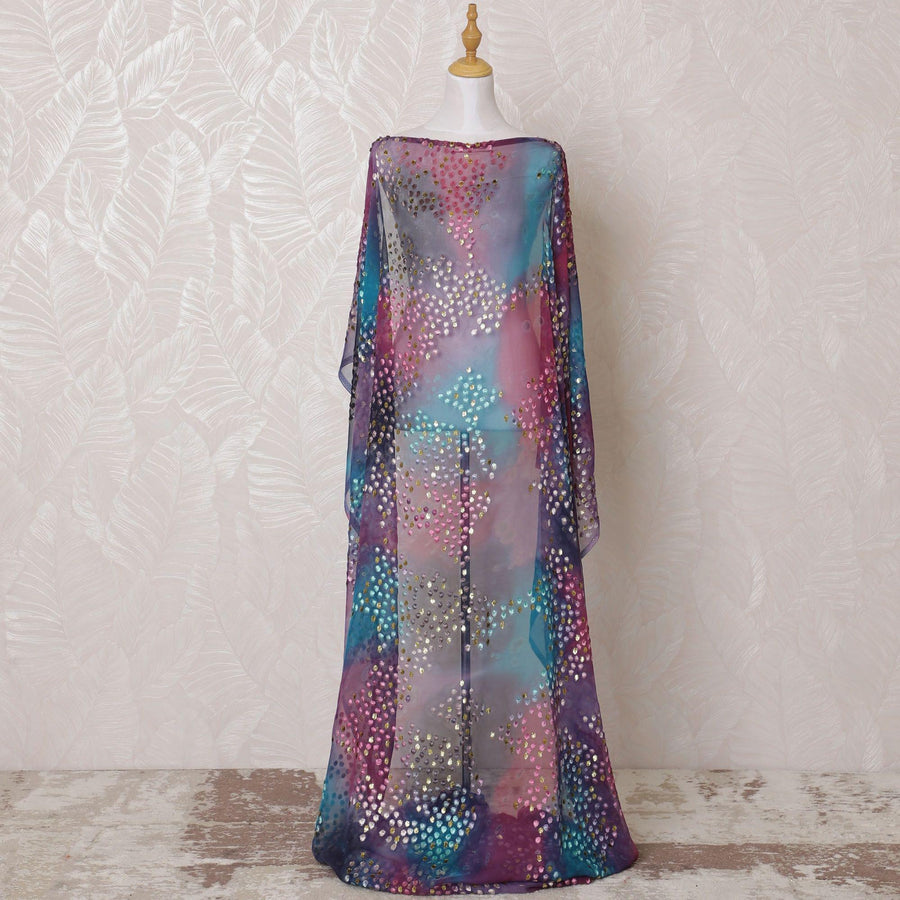 Multicolor Premium pure silk blended velvet makmal dirac fabric with gold metallic lurex in dot design-D15121