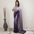 Dark plum to lavender Premium Pure French chnatilly saree lace having stone work in ombre design-D13468 Regal Fabrics
