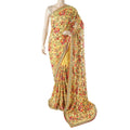 Light mustard yellow blended synthetic chiffon saree with multicolor embroidery in fancy design having multicolor bead work Regal Fabrics