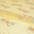 Mustard yellow silk chiffon fabric with olive green print having sage green, peach and silver metallic lurex in floral design-D6630 Regal Fabrics