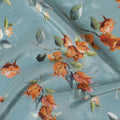 Turkish blue viscose crepe fabric with multicolor print in floral design-D13815