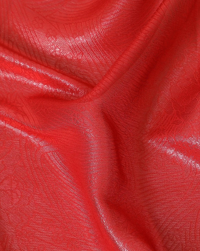 Crimson red synthetic chiffon fabric with same tone metallic lurex in floral design-D10112 Regal Fabrics