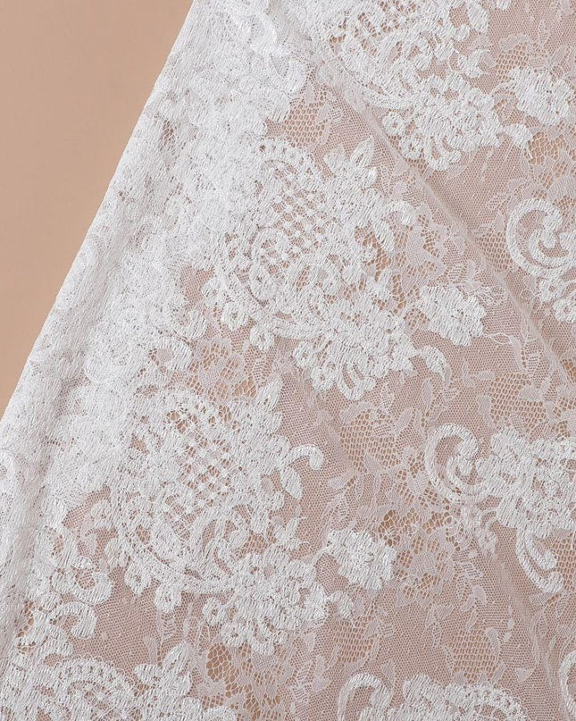 White lace fabric with same tone embroidery in fancy design-D9242 Regal Fabrics