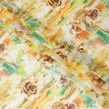 Sunflower yellow Premium 100% Swiss cotton voile (Sudanese Thobe) fabric with multicolor print in abstract design-D13527