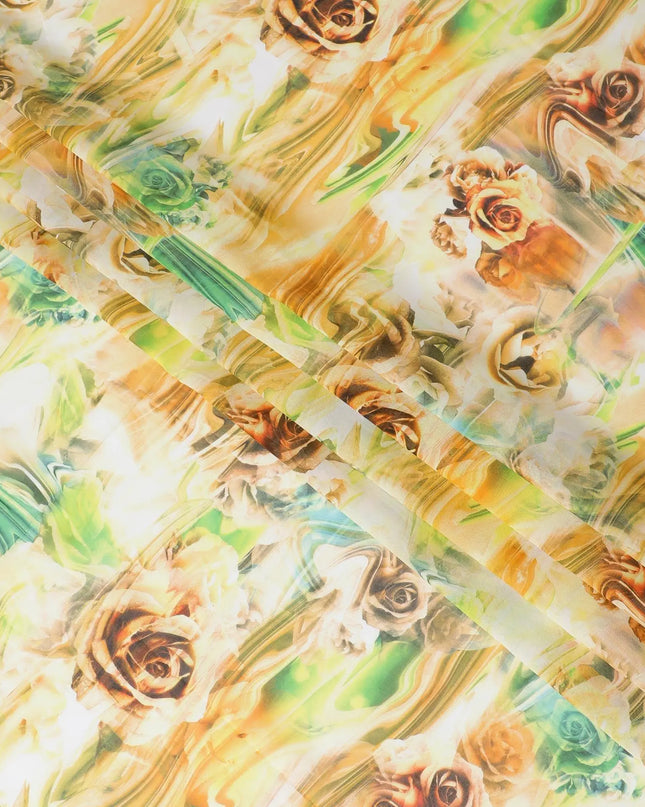Sunflower yellow Premium 100% Swiss cotton voile (Sudanese Thobe) fabric with multicolor print in abstract design-D13527 Regal Fabrics