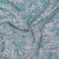 Black lace fabric with vista blue embroidery in floral design-D13286