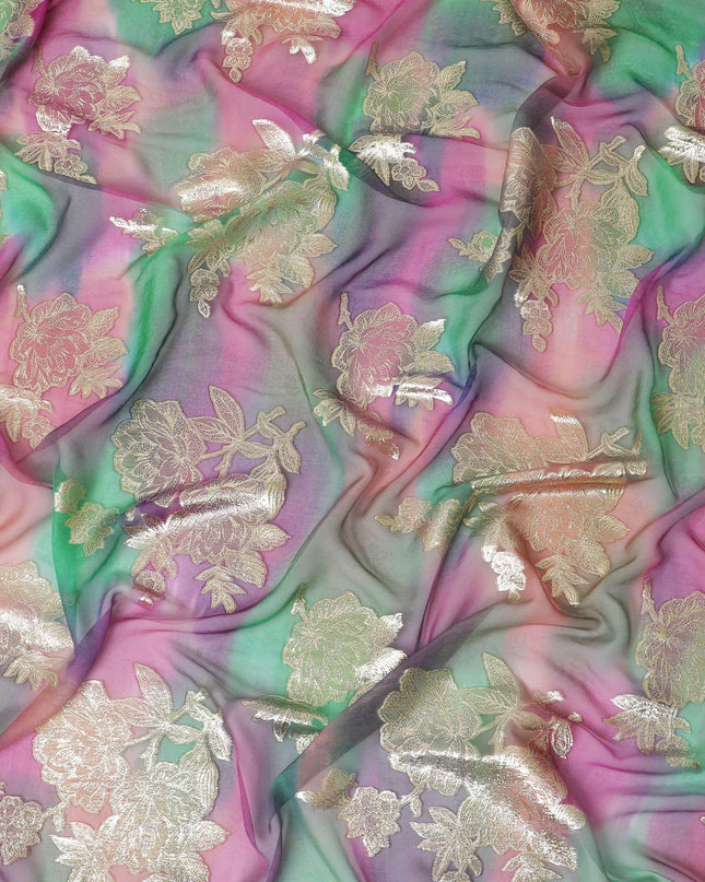 قماش شيفون حريري نقي فاخر متعدد الألوان مطبوع يدويًا مع لوركس معدني ذهبي بتصميم فاخر-D10417