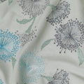 Laurel green cotton voile fabric with same tone, baby blue and coin grey embroidery in floral design-D14469