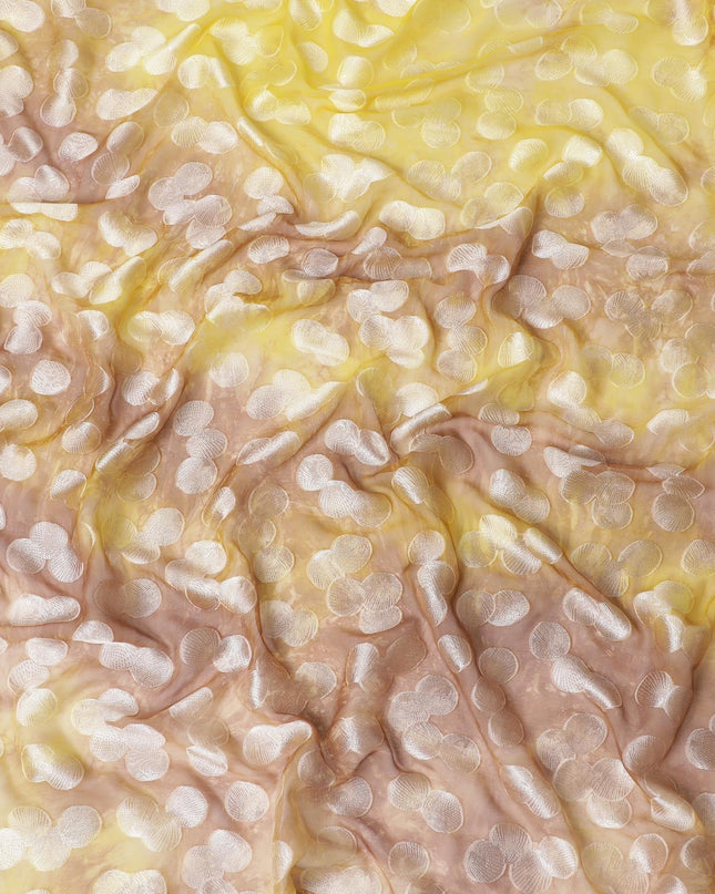 قماش شيفون حريري خالص بني فاخر مع طباعة متعددة الألوان مع فيسكوز فضي بتصميم منقط-D13114