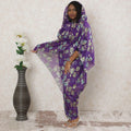 Purple Premium pure silk chiffon thobe with blue, sage green viscose having gold metallic lurex in floral design-D14354