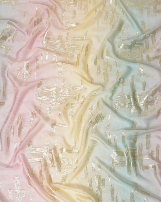 قماش شيفون حريري فرنسي (فرنساوي) فاخر متعدد الألوان مع نفس اللون من الفيسكوز والوركس المعدني الذهبي بتصميم تجريدي -D14268