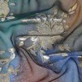 Multicolor premium pure handprinted silk chiffon fabric with gold metallic lurex in fancy design-D10408