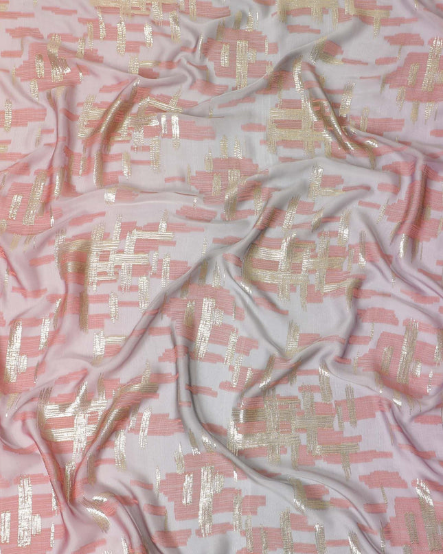 قماش شيفون حريري فرنسي (فرنساوي) فاخر متعدد الألوان مع نفس اللون من الفسكوز والوركس المعدني الذهبي بتصميم تجريدي -D14269