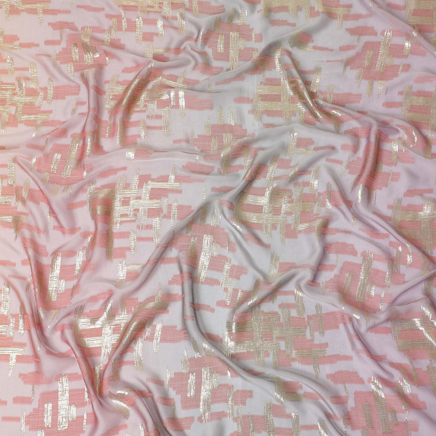 قماش شيفون حريري فرنسي (فرنساوي) فاخر متعدد الألوان مع نفس اللون من الفسكوز والوركس المعدني الذهبي بتصميم تجريدي -D14269