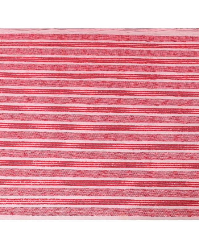 Scarlet red nylon tulle fabric with same tone embroidery and sequins in stripe design-D6670 Regal Fabrics
