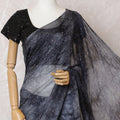 Slate grey, black Tie & die printed Premium pure French silk chiffon saree having stone work in Fancy design-D15506