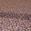 Royal blue silk crepe fabric with beige and light brown print in floral design-D8410