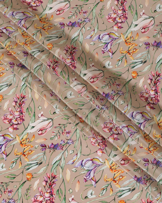قماش فيسكوز بيج لاتيه مع طباعة متعددة الألوان بتصميم الأزهار-D12259
