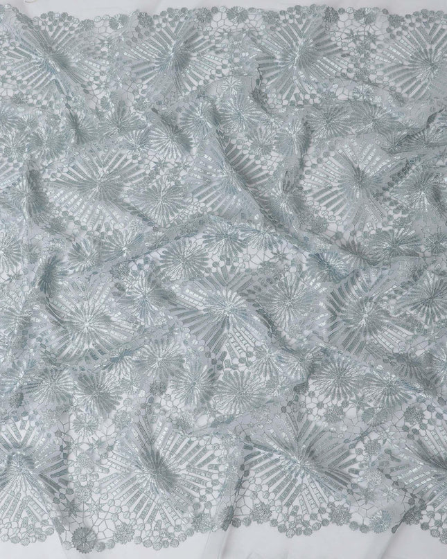 Powder blue nylon tulle fabric with same tone embroidery in fancy design-D11712 Regal Fabrics
