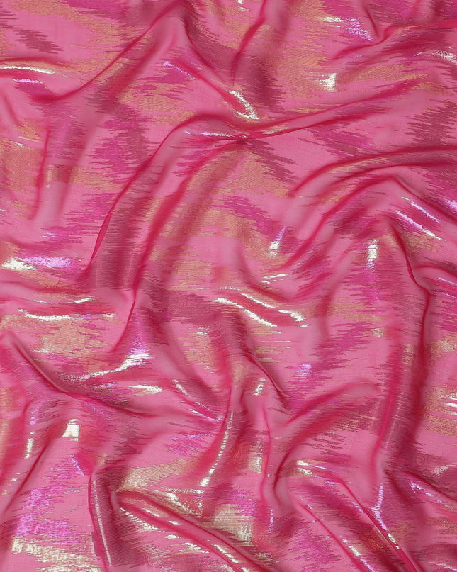 قماش شيفون من الحرير الخالص الفاخر باللون الوردي الأرجواني مع لوريكس معدني ذهبي ووردي بتصميم تجريدي-D12319