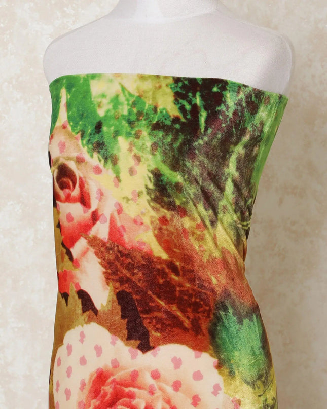 Multicolor printed silk blended velvet fabric in fancy design-D13932 Regal Fabrics