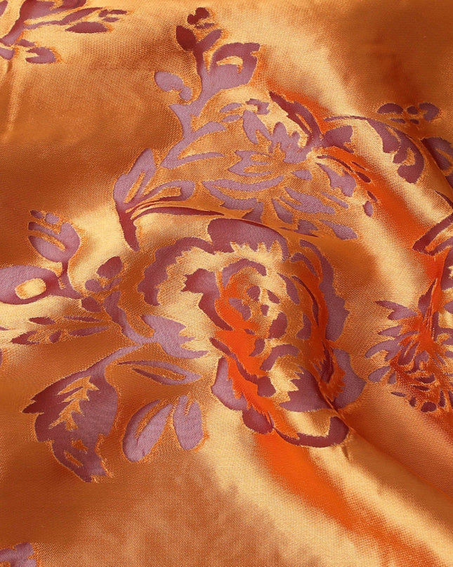 Mustard orange premium pure burnout silk chiffon fabric in floral design-D13107