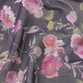 Purple cotton voile fabric with magenta pink, olive green and off white print in floral design-D6279 Regal Fabrics