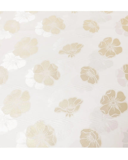 Off white premium pure silk crepe fabric with gold metallic lurex in floral design-D13707 Regal Fabrics