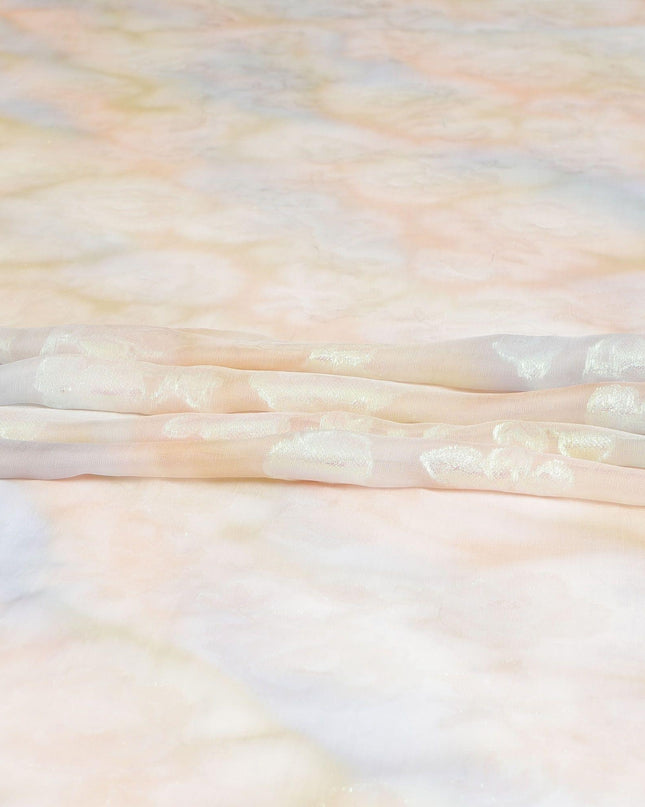 قماش شيفون حريري نقي فاخر متعدد الألوان مع لوريكس معدني أخضر نيون بتصميم زهور-D9679