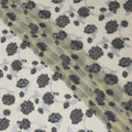 Light gold Premium pure French (Fransawi) silk chiffon fabric with black viscose having baby blue metallic lurex in floral design-D15629