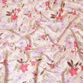 Light pink premium pure silk satin fabric with multicolor print having rose pink film metallic in floral design-D9418