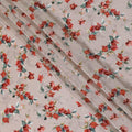 Pale brown synthetic crepe fabric with multicolor print in floral design-D14457
