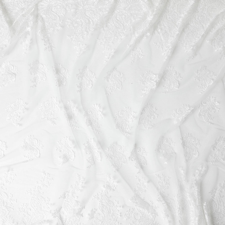 Off white nylon tulle fabric with same tone embroidery in fancy design-D5990