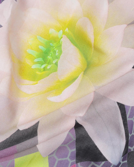 ثوب فوال من القطن الفاخر باللون الأرجواني مع طباعة متعددة الألوان بتصميم الأزهار-D11608