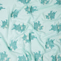 Turquoise green Premium pure French (Fransawi) silk chiffon fabric with same tone and beige viscose having silver metallic lurex in floral design-D13430