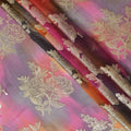 Multicolor premium pure handprinted silk chiffon fabric with gold metallic lurex in fancy design-D10416
